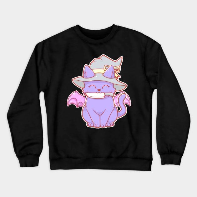 Cute Kawaii Cat with Knife and Bat Wings in Pastel Colors Crewneck Sweatshirt by Witchy Ways